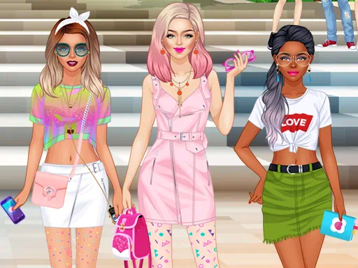 Juego de cambio de imagen de moda para equipos de chicas universitarias